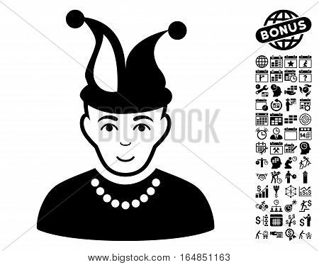 Fool icon with bonus business time management and calendar pictograph collection. Vector illustration style is flat iconic symbols black color white background.