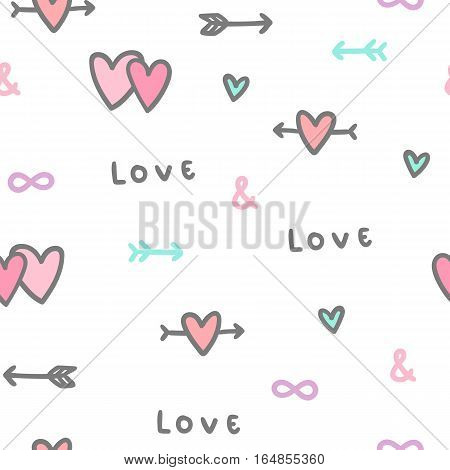 Cute romantic background. Hearts arrows infinity signs.