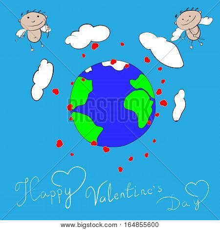 Happy Valentines day cupidon vector illustration earth