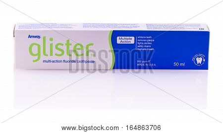 Chisinau Moldova 12 - January 2017:: Glister toothpaste box on the white background.