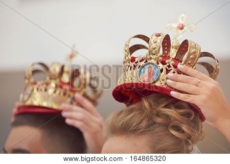 Golden crowns for wedding ceremony in the Orthodox Church