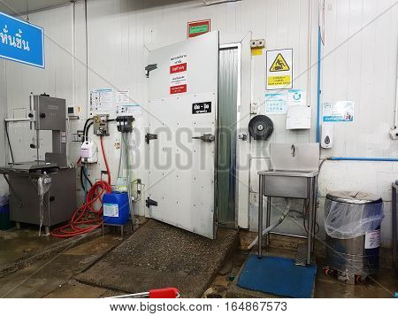 CHIANG RAI THAILAND - NOVEMBER 29 : door of cold room or store with equipments in supermarket on November 29 2016 in Chiang rai Thailand.