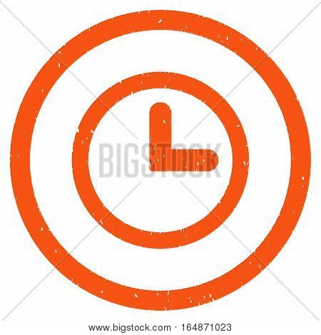 Clock rubber seal stamp watermark. Icon vector symbol with grunge design and corrosion texture. Scratched orange ink emblem on a white background.