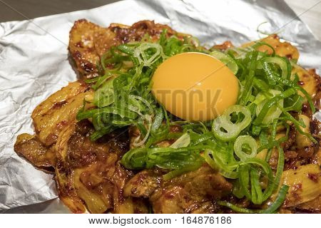 Raw Egg, Meat, Green Onions