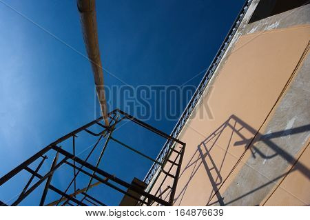The steel scaffolding for painting a building.