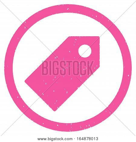 Tag rubber seal stamp watermark. Icon vector symbol with grunge design and dirty texture. Scratched pink ink emblem on a white background.
