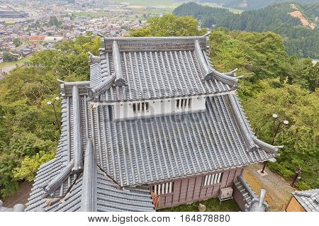 OHNO JAPAN - AUGUST 02 2016: Reconstructed minor donjon of Echizen Ohno castle. Castle was founded in 1576 by Kanamori Nagachika dismantled in 19th c reconstructed in 1968