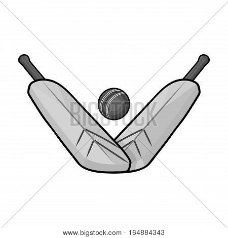 Crossed cricket bats with ball icon in monochrome design isolated on white background. Australia symbol stock vector illustration.
