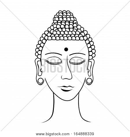 Indian Head Buddha Meditation Closed Eyes Coloring. Vector Illustration