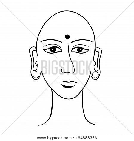 Indian Head Buddha Meditation Open Eye Coloring. Vector Illustration