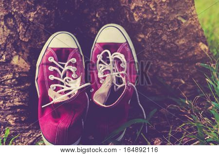 vintage retro red shoes high-tops sneakers travel concept