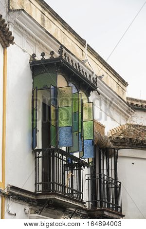 Cordoba (Andalucia Spain): old typical street in the Juderia: colorful veranda