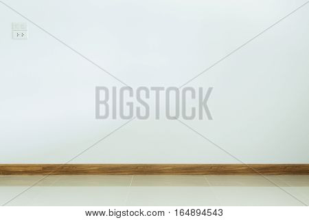 Empty Room Interior, White Tile Floor And White Mortar Wall Background