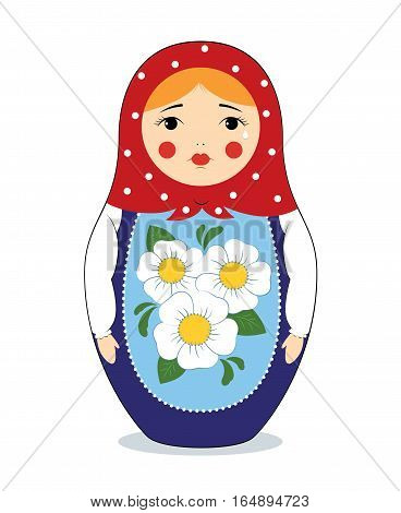 Vector colorful illustration of a Russian nesting doll Matryoshka crying. Bright colors traditional ornament. Isolated on white.