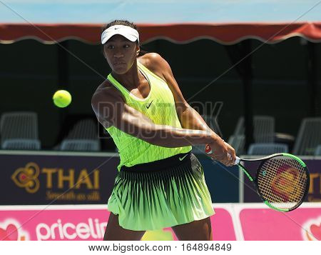 Melbourne Australia - January 10 2017: Raising Australian Tennis teenager Destanee Aiava preparing for the Australian Open at the Kooyong Classic Exhibition tournament