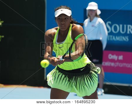 Melbourne Australia - January 10 2017: Raising Australian Tennis teenager Destanee Aiava preparing for the Australian Open at the Kooyong Classic Exhibition tournament