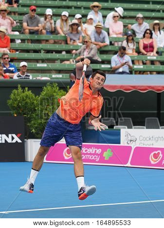 Melbourne Australia - January 11 2017: Australian Tennis player Bernard Tomic preparing for the Australian Open at the Kooyong Classic Exhibition tournament