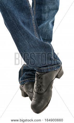 Irish Dancer Feet In Black Shoes Isolated