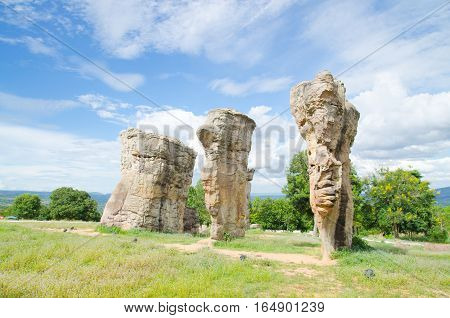 Abstract background of beautiful nature during sunrise time at Stonehenge of Thailand MOR HIN KHAOW CHAIYAPHUM