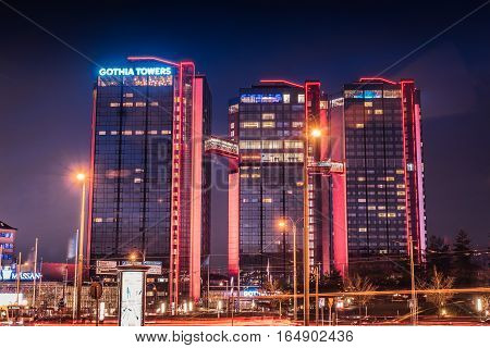 Gothia Towers in Gothenburg The three towers in a colorful night shot.
Gothenburg, Sweden 2016-11-22