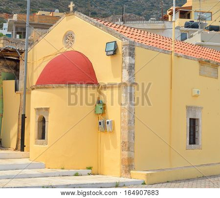 Old church in Piskopiano town on Crete Greece.