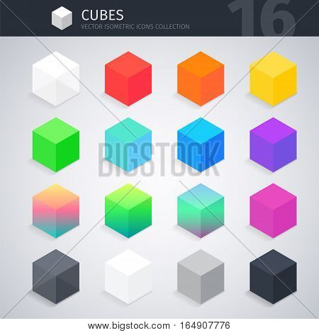 Isometric colorful cubes vector icons collection. Clipping paths included in JPG file.