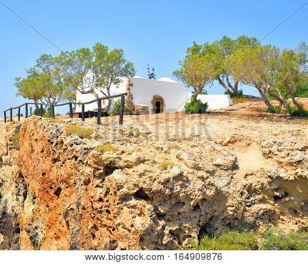 Church Agios Georgios Sarantaris on the shore of the Cretan Sea on Crete island Greece.