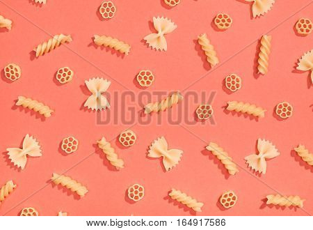 Farfalle, Rotelle And Fusilli Pasta Flat Lay