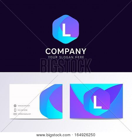 Abstract Flat L Letter Logo Iconic Sign With Company Business Card Vector Design