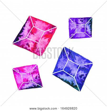 Gem or crystal. Hand-drawn mineral gemstones on the white background - saphire. Real watercolor illustration