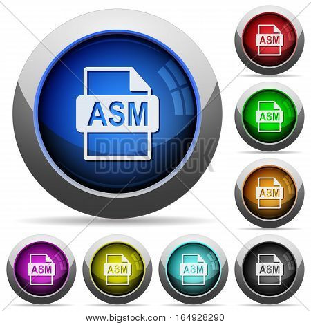 ASM file format icons in round glossy buttons with steel frames