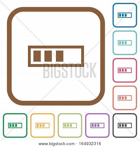Progressbar simple icons in color rounded square frames on white background