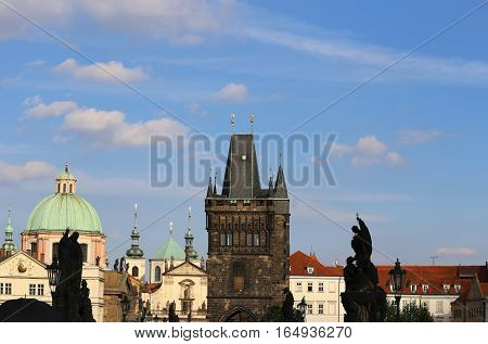 Skyline Of Prague With The Medieval Tower Of The Charles Bridge
