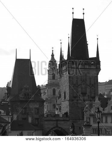Skyline Of Prague With The Medieval Tower Of The Charles Bridge