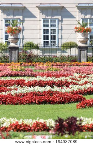 Garden With Many Flower Beds In A European Park