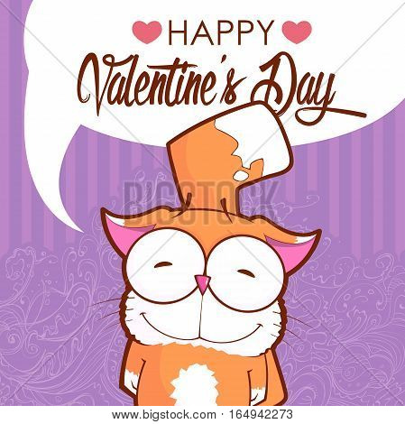 Valentines day greeting card with funny animal character.