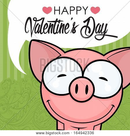 Valentines day greeting card with funny animal character.