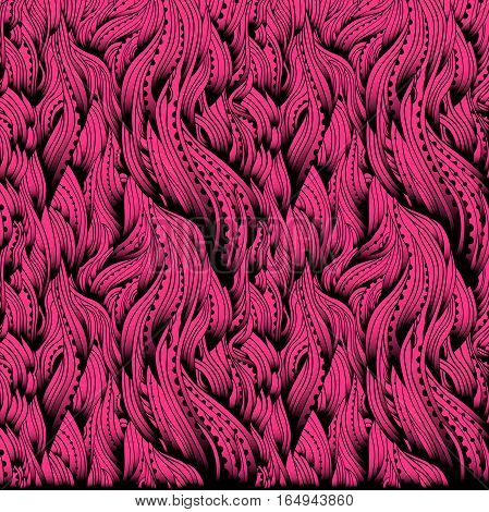 Pink wavy pattern, abstract waves background, hand-drwan doodle wallpaper, EPS 10