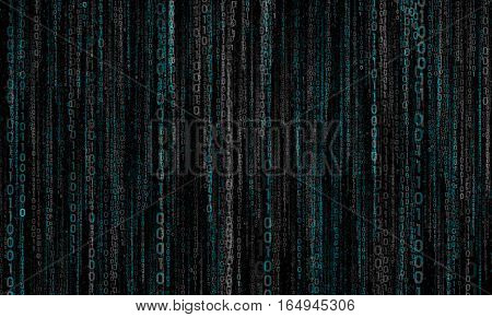 cyberspace with blue binary hanging chain, abstract background with gray - blue digital lines
