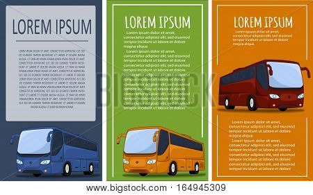 Tourist bus banner set vector illustration. Passenger bus flyer template, city transport concept, bus tour, country traveling.