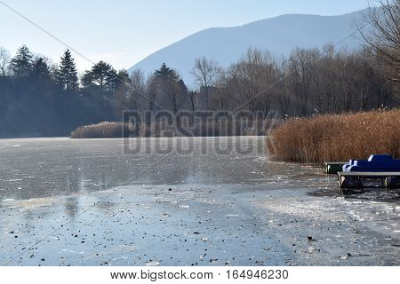 Lake Endine in the province of Bergamo completely frozen - Italy