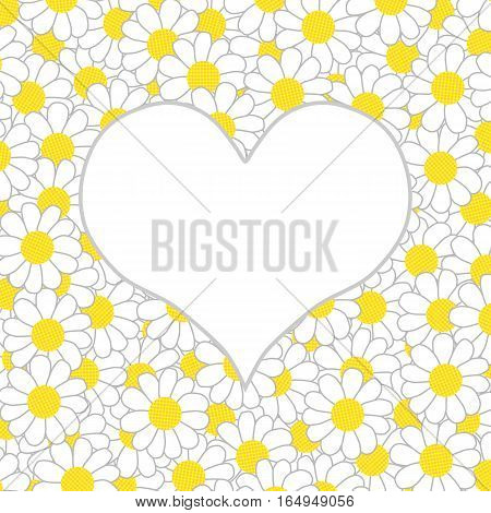 Postcard heart with a silver outline and a bouquet of daisies