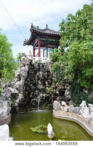 Garden inside Shenyang Imperial Palace Mukden Palace, Shenyang, Liaoning Province, China. Shenyang Imperial Palace is UNESCO world heritage site built in 400 years ago.