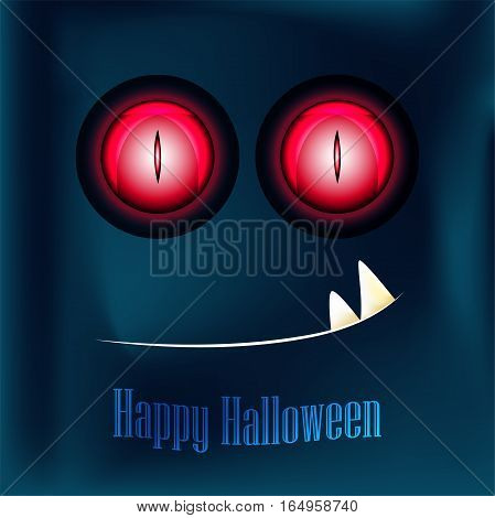 Happy Halloween, greeting card with monster.
Red eyes and teeth monster.