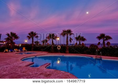 Manilva, Spain, January 10, 2017: Sunset at Manilva in Spain.