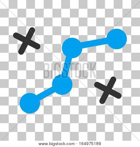 Route Points vector pictograph. Illustration style is flat iconic bicolor blue and gray symbol on a transparent background.