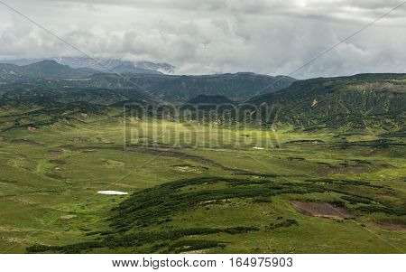 Kronotsky Nature Reserve on Kamchatka Peninsula. View from the helicopter.