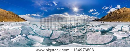 360 Cylindrical Panorama Ice Baikal Hummocks In Olkhon Island