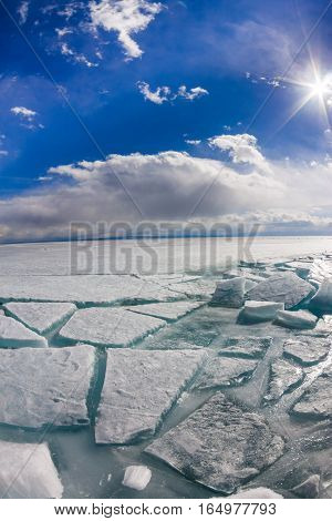 The Ice Cracks And Hummocks On The Ice Of Lake Baikal From Olkhon Island