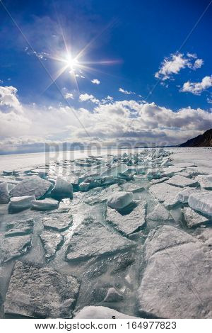 The Ice Cracks And Hummocks On The Ice Of Lake Baikal From Olkhon Island